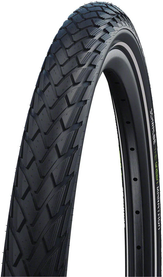 Schwalbe Green Marathon Tire - 27 x 1-1/4 Clincher Wire BLK/Reflective Performance Line GreenGuard TwinSkin Addix