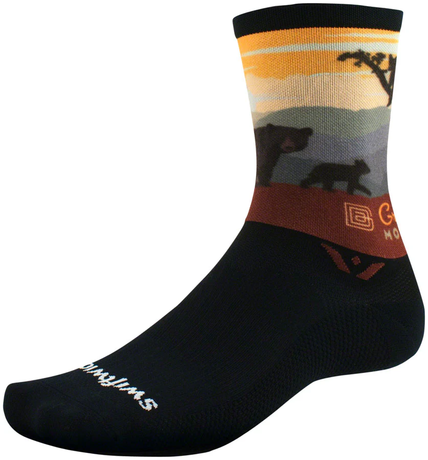 Swiftwick Vision Impression National Park Crew Socks - 6" Great Smoky Mountain Bears Medium