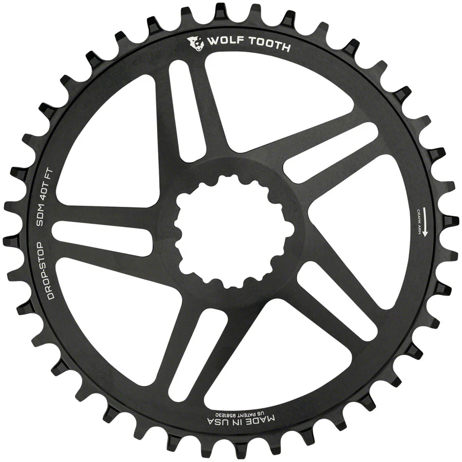 Wolf Tooth Direct Mount Chainring - 40t SRAM Direct Mount For SRAM 3-Bolt 6mm Offset Drop-Stop B Flattop Compatible BLK