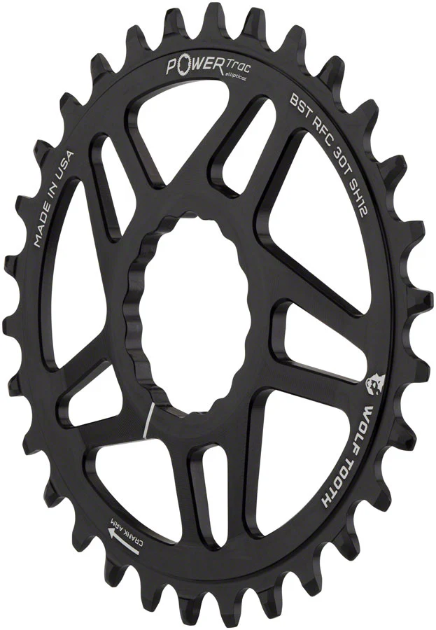 Wolf Tooth Elliptical Direct Mount Chainring - RaceFace CINCH Boost Drop-Stop ST Shimano 12 Speed HG+, Black